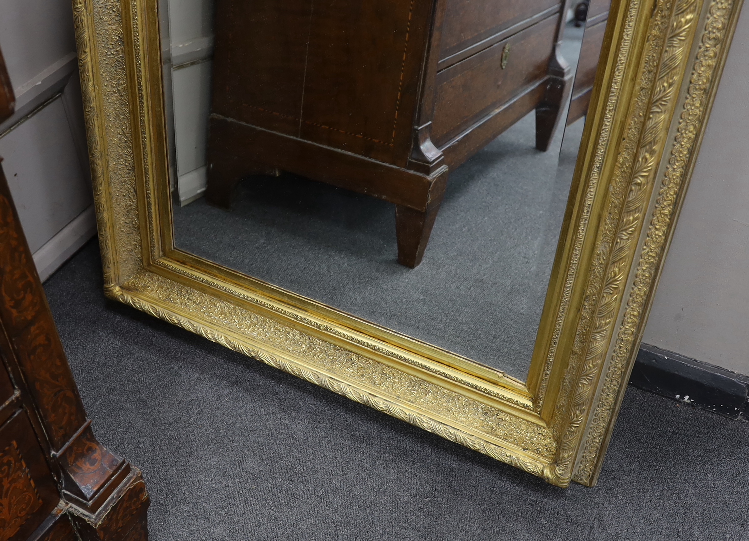 A Victorian style rectangular gilt frame wall mirror, width 84cm, height 114cm